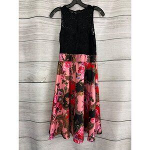 Alexia Admor Black Lace & Floral Scuba Skirt Dress Sleeveless A-Line